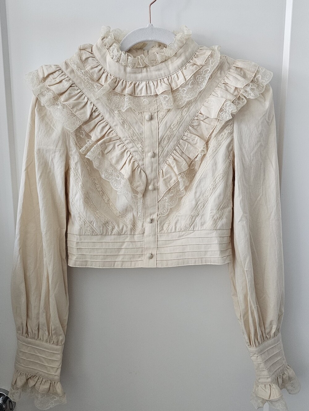 Cream Lace Ruffle Cotton Blouse